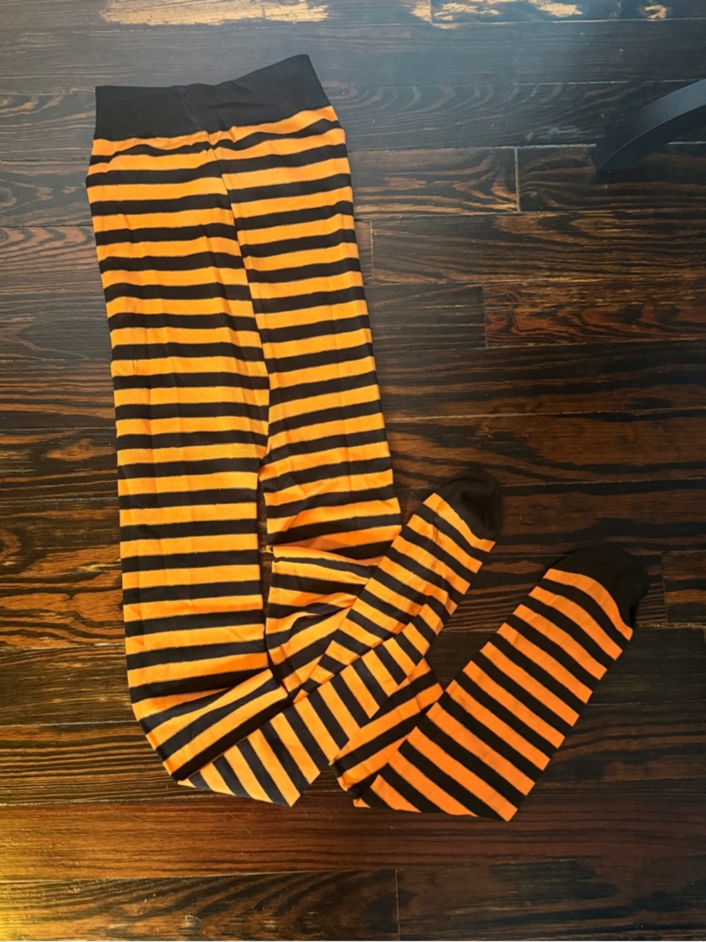 Orange & Black Striped Tights - One Size